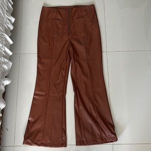 Brown leather flare pants